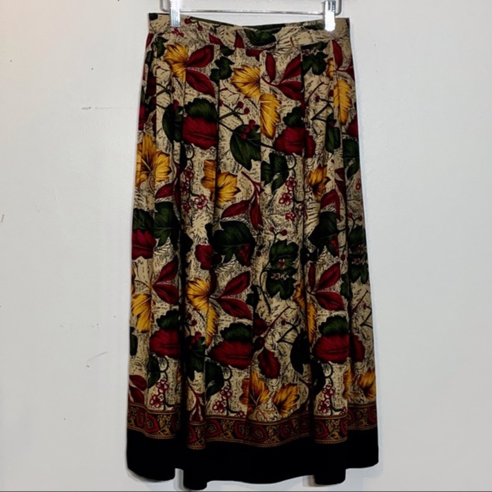 Cute Vintage pleated button hip leaf print skirt